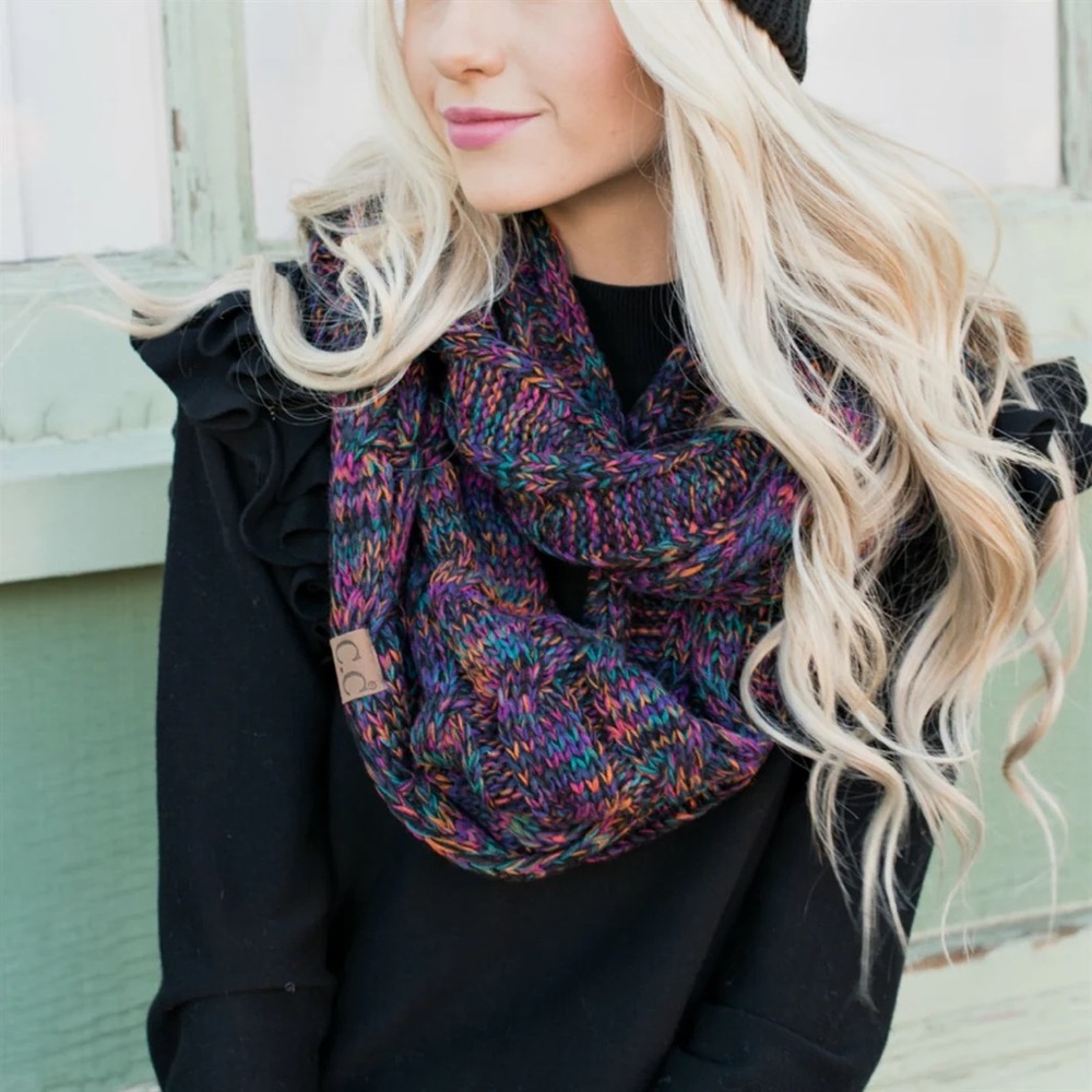 C.C Crafted Multicolor Infinity Scarf -   Black Multi